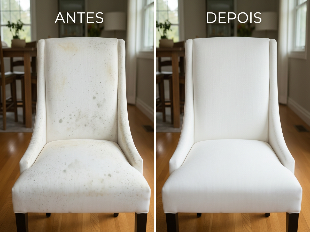 Poltrona antes e depois da limpeza do Capitão Clean